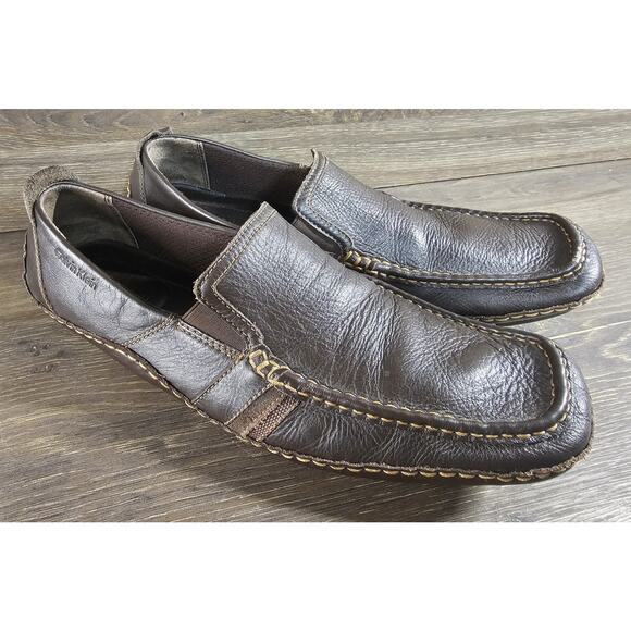 Calvin Klein Mully Driving Loafers Brown Leather Mens Sz 11 M F0910 - Picture 1 of 8